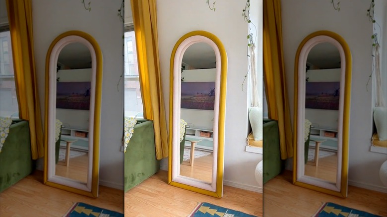 DIY tufted upholstered floor mirror