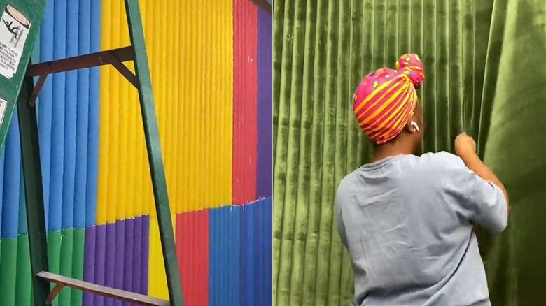 Accent wall made of pool noodles and fabric