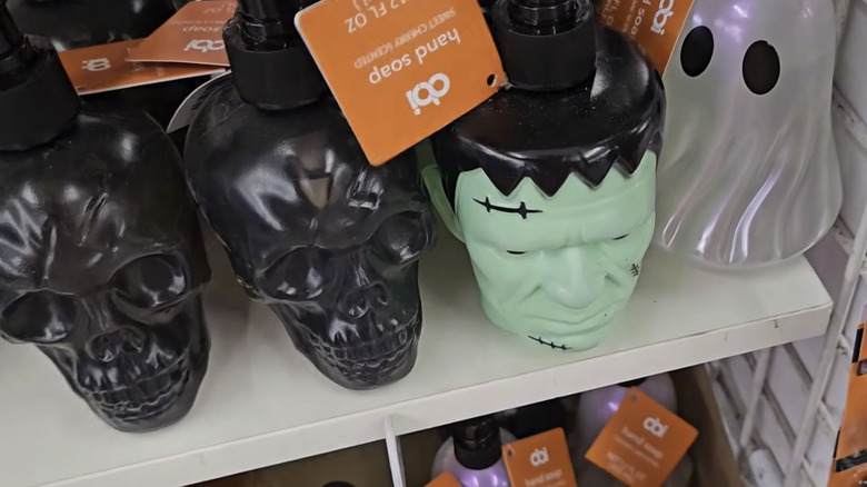 Halloween-themed soap containers on the shelf at a Dollar Tree