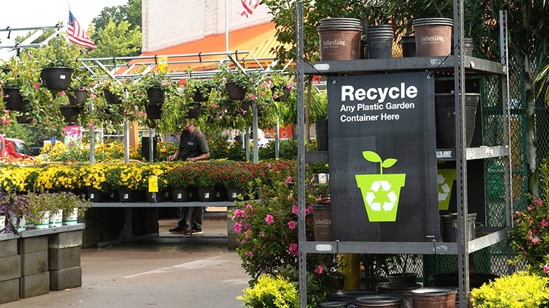 Recycled plastic plant pots in dedicated section at The Home Depot