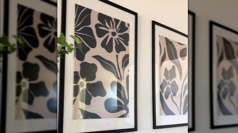 Bold floral print fabric in frames as three-piece DIY wall art set