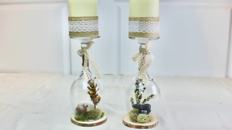 Safari-themed wine glass candle holders