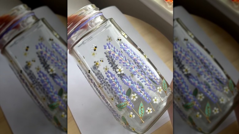 Old instant coffee jar turned into beautiful painted vase