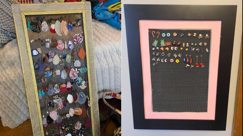 Window screen repurposed as earring holder