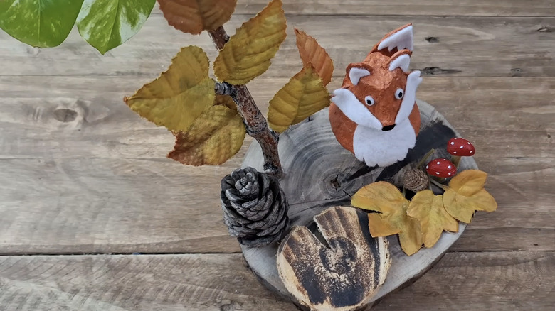 Fall woodland decor scene with a tree and a fox.