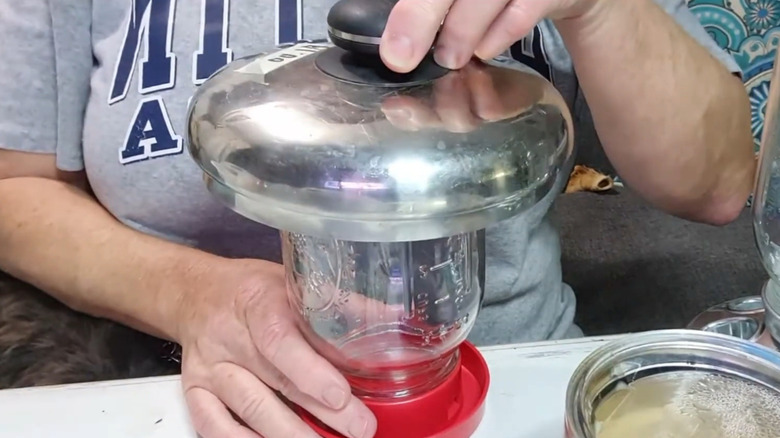 DIY bird feeder with pan lid roof