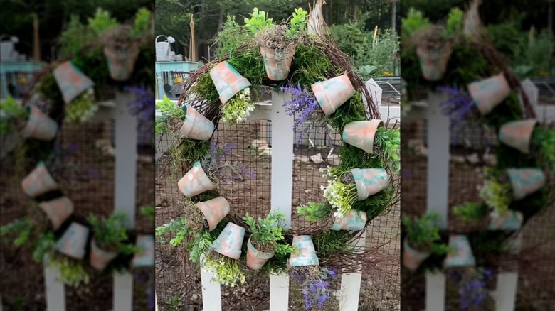DIY wreath made from small nursery pots