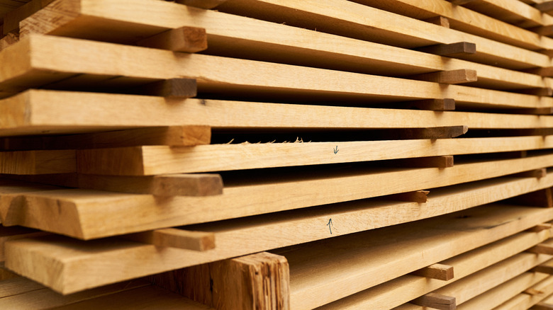 Properly stickered and stacked lumber being air dried