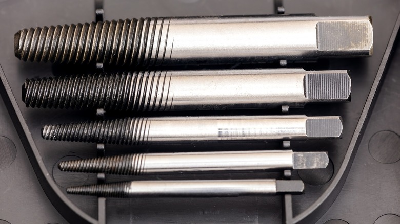 A five-piece screw extractor kit
