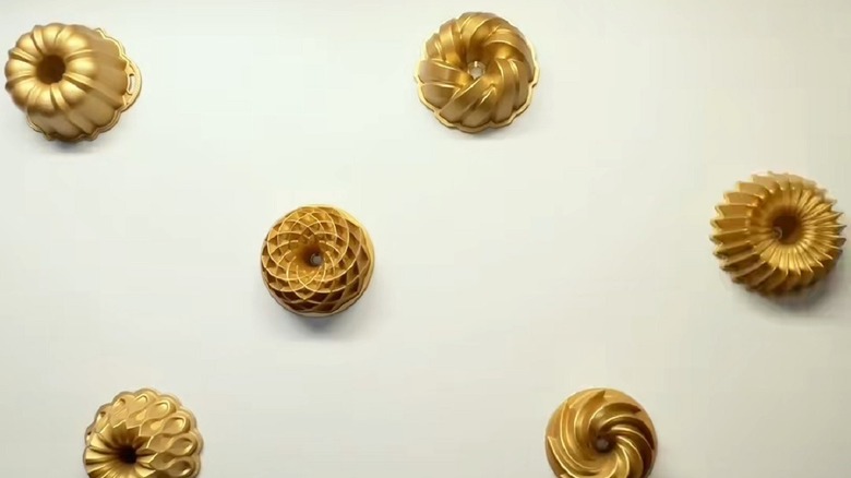 Bundt pans hung as wall decor