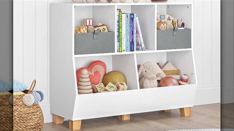 A RiverRidge toy cubby organizer in a child's playroom
