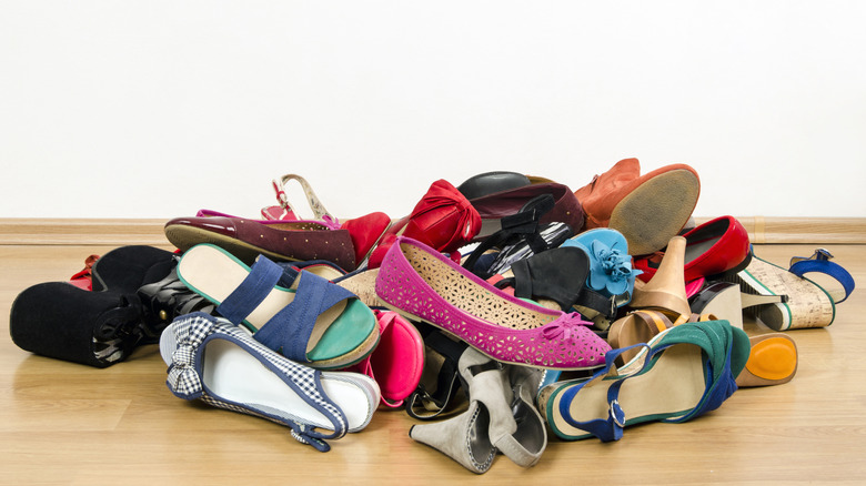 A pile of colorful shoes