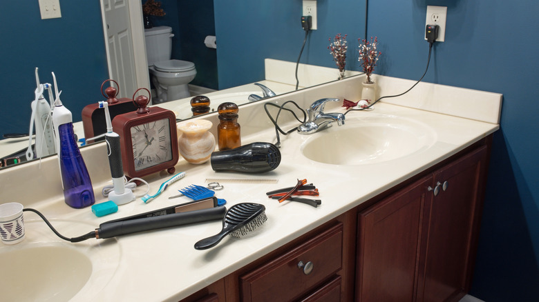 messy bathroom countertop