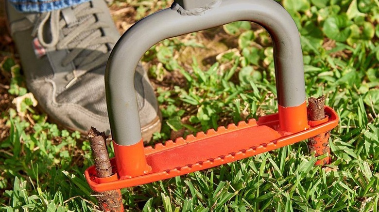 The Corona Max YardBreather aerator at work in a lawn