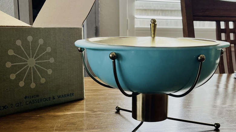 Vintage 1956 PYREX UFO Atomic Casserole and Warmer