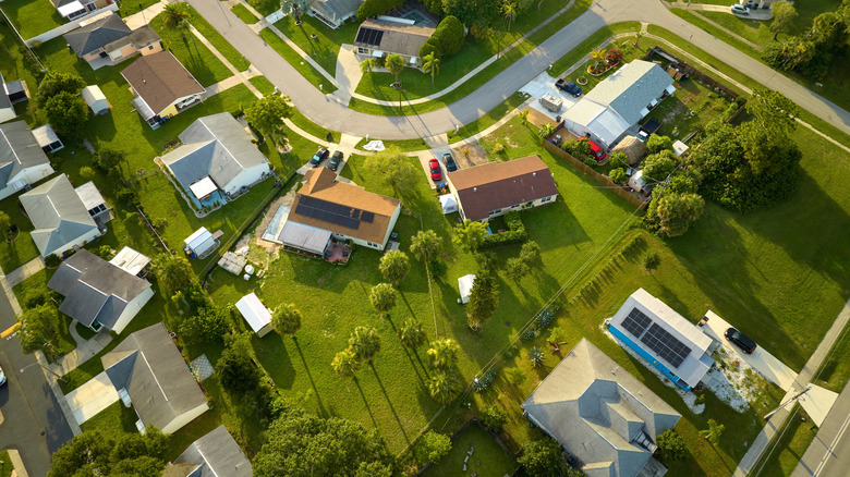 Aerial view of homes and their backyards in Florida.