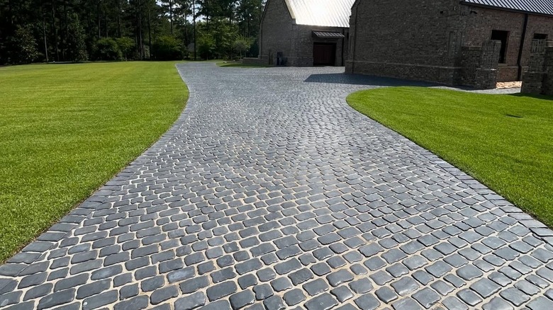Basalt cobblestones on a driveway