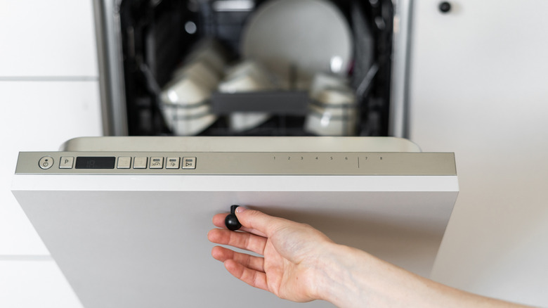 hand opening dishwasher with cabinet panel front