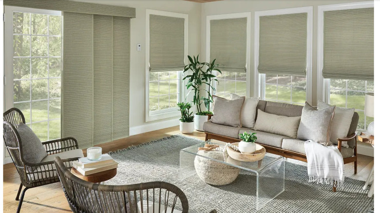 sliding blind panels with matching window covering