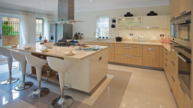 Kitchen with large tile flooring