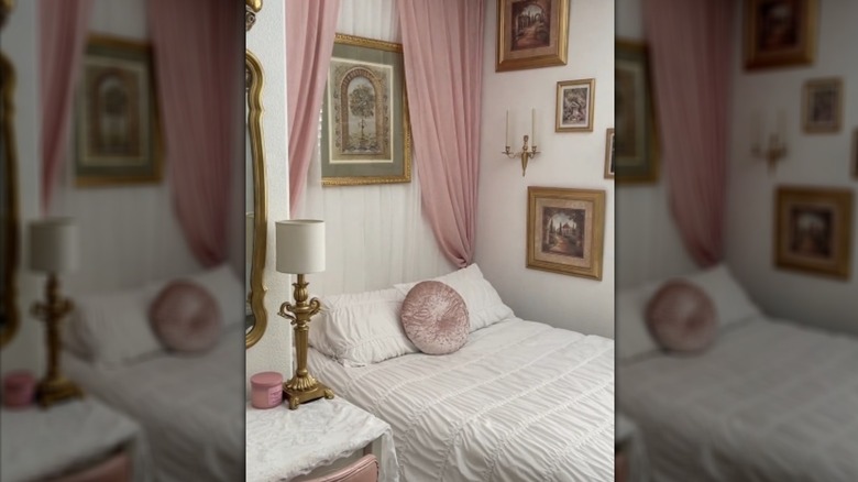 Curtains behind the head of a bed