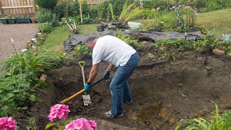Person digging a pond in their backyard