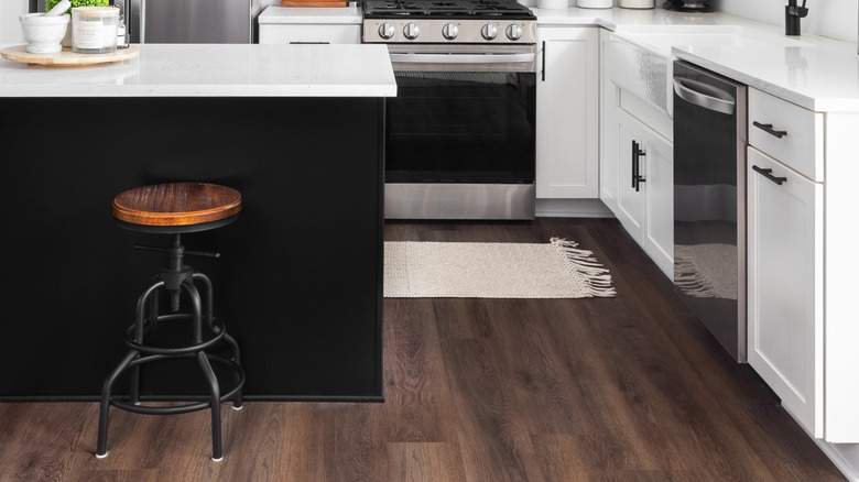 Modern kitchen with dark hardwood floors