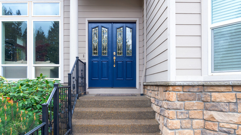 Navy blue front door