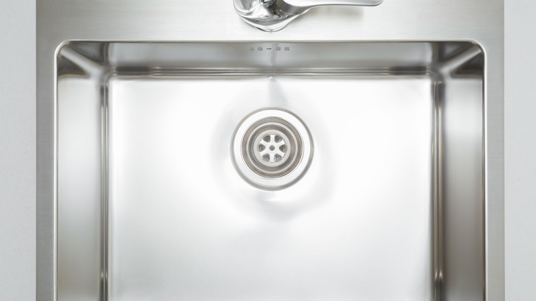 Top view of a square stainless steel sink