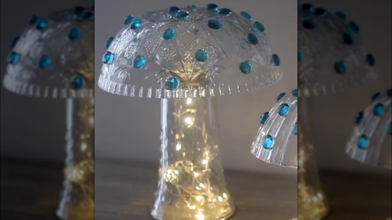 Whimsical mushroom-shaped lighted garden decor piece