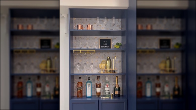 BILLY bookcase turned into a bar area