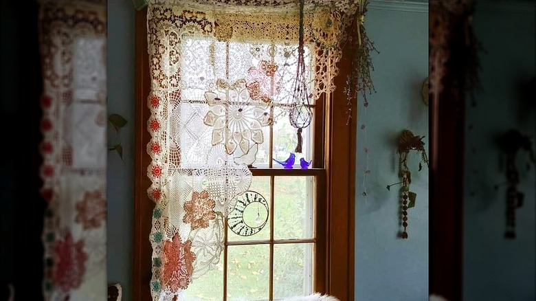 DIY lace doily window treatment
