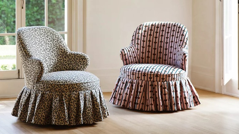 Floral and heart-print ruffle-skirted accent chairs