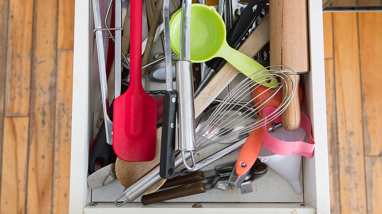 Cluttered kitchen drawer
