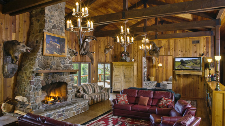 An old hunting lodge with wood paneled walls