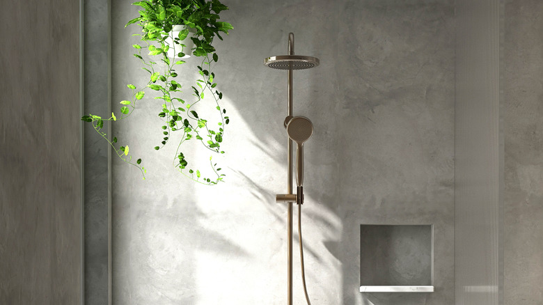 Grey microcement walled bathroom