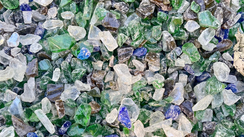Crushed glass in shades of blue and green