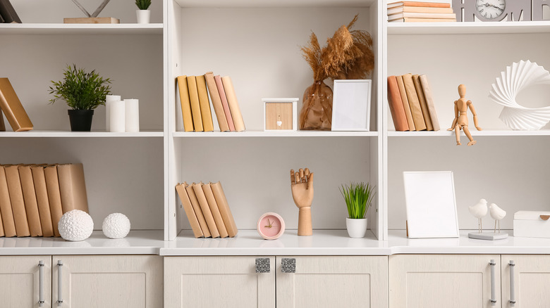 styled shelves with decor and books on built-ins