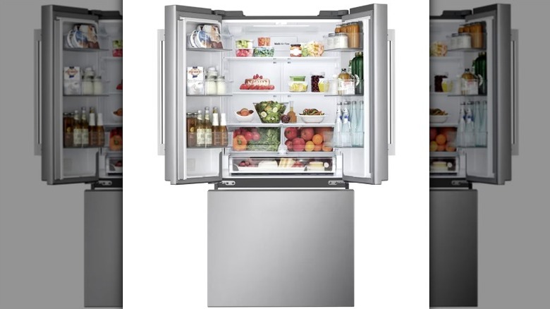 An LG three-door fridge on display