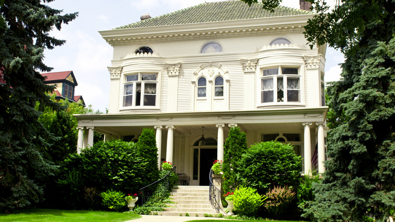 The front of a classic older home that's been restored