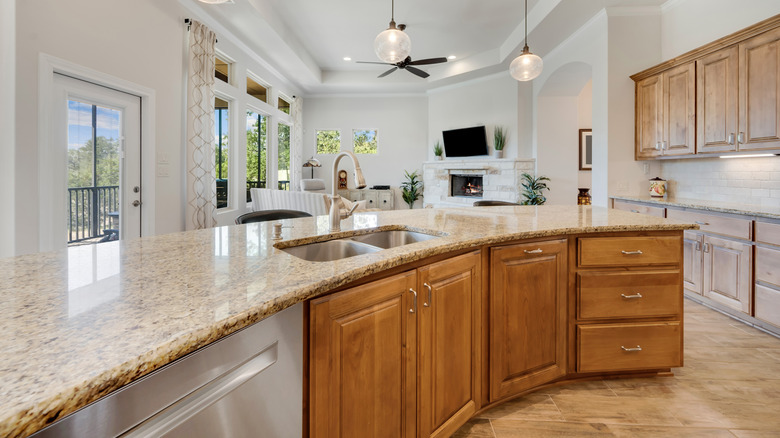 Kitchen with honey oak cabinets