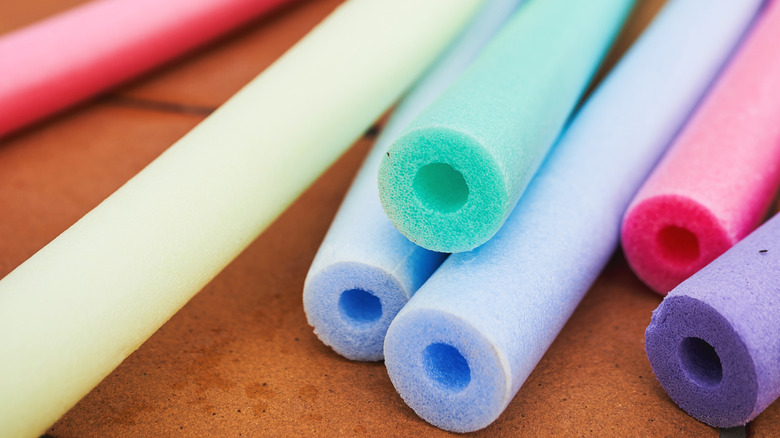 close up on pool noodles