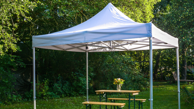white fabric canopy over table