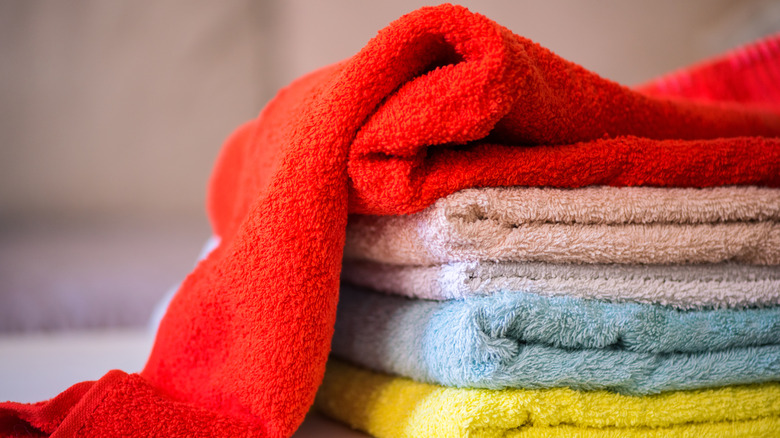 Stack of towels in different colors