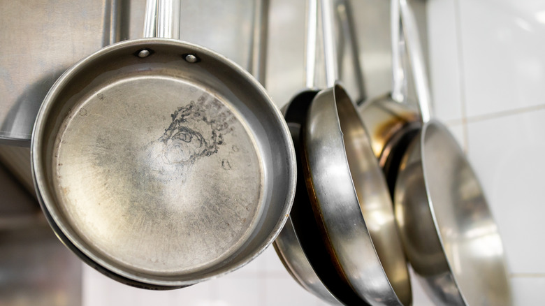 Scratched stainless steel pans