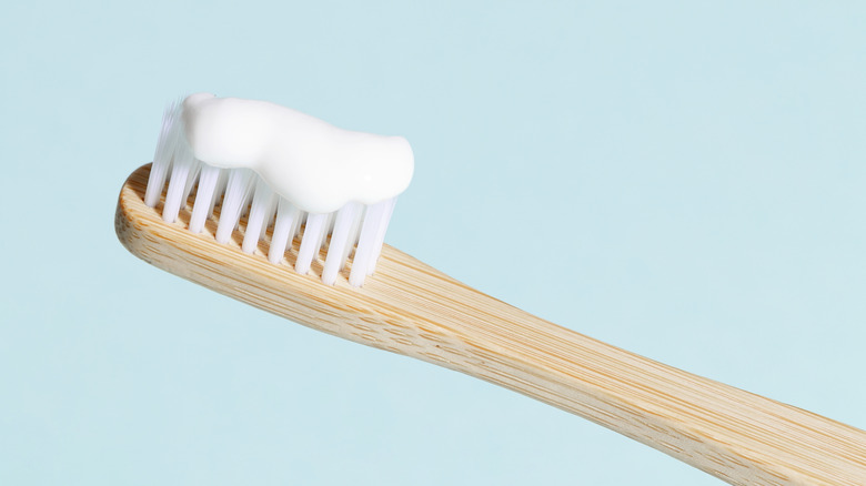 White toothpaste on a toothbrush