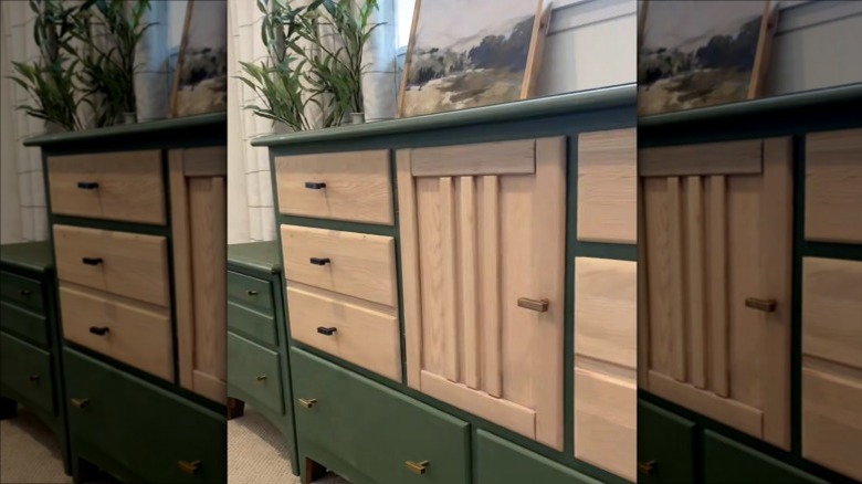 Cabinet drawers and door refinished with the white oak look