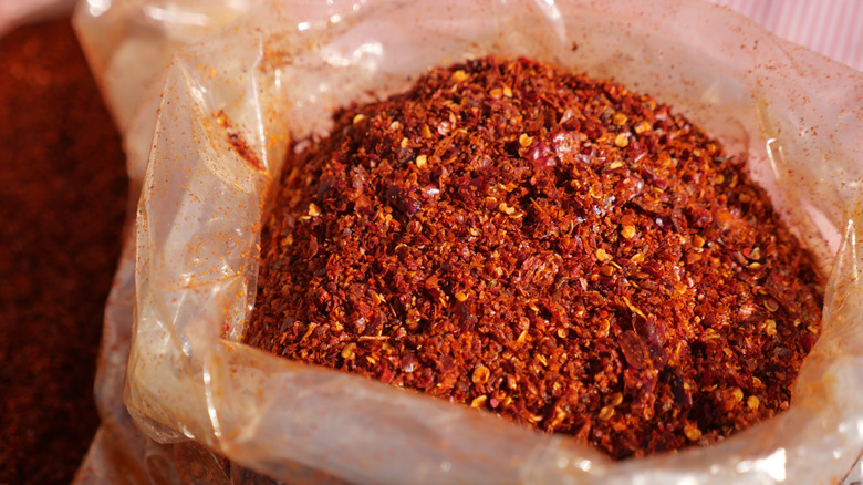 chili powder in a clear bag.