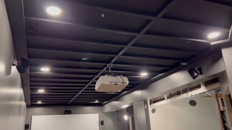 board-and-batten faux drop ceiling in a basement