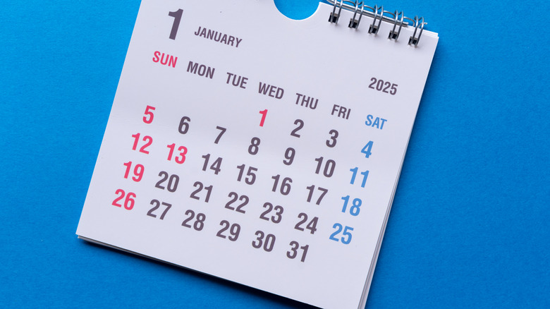 white calendar on blue background